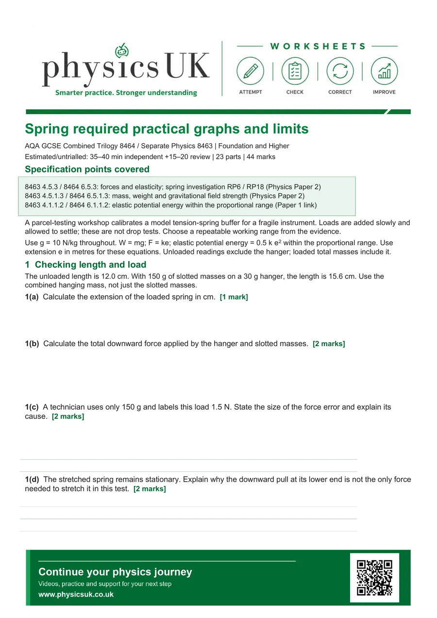 Preview of AQA GCSE Physics Spring Required Practical Graphs and Limits Worksheet
