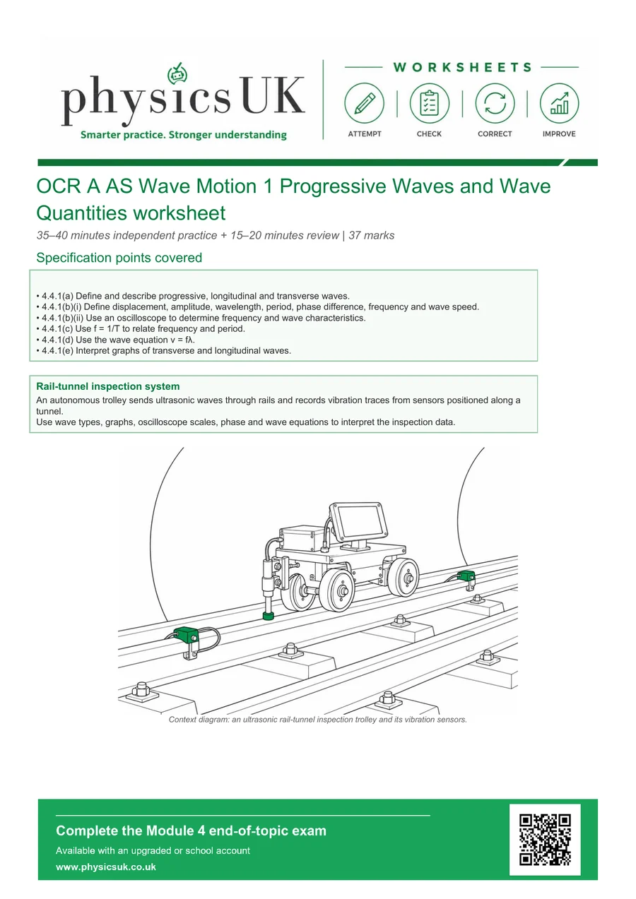 Preview of OCR A AS Physics Progressive Waves and Wave Quantities Worksheet