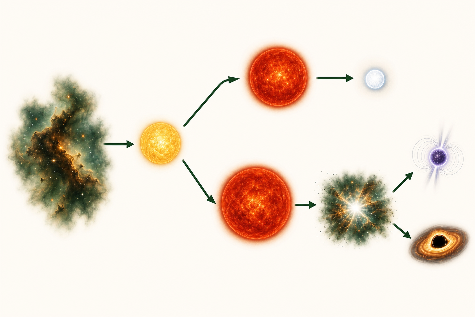Exam-style flow diagram showing stages in the life cycle of a star